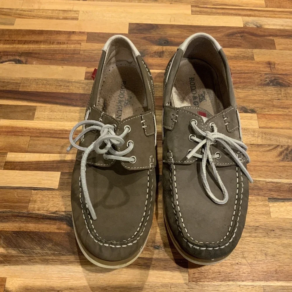 Rodd & Gunn Mens Allendale Taupe Leather Boat Loafer Shoes Italy EU 42 US 9.5